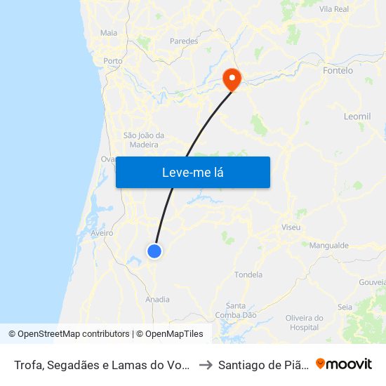 Trofa, Segadães e Lamas do Vouga to Santiago de Piães map