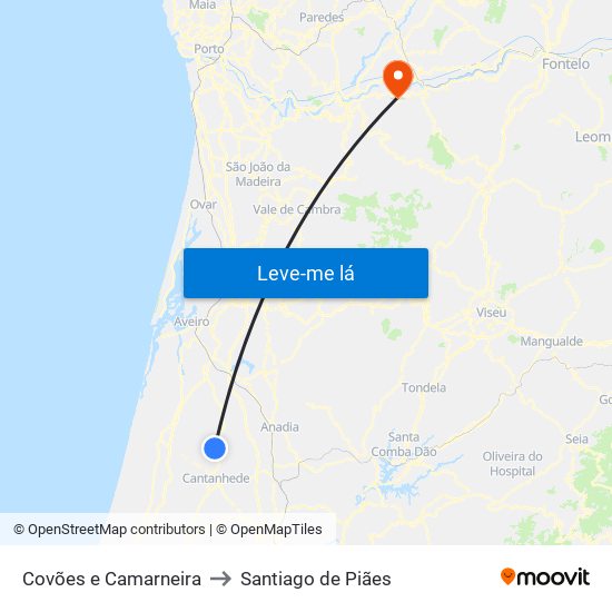 Covões e Camarneira to Santiago de Piães map