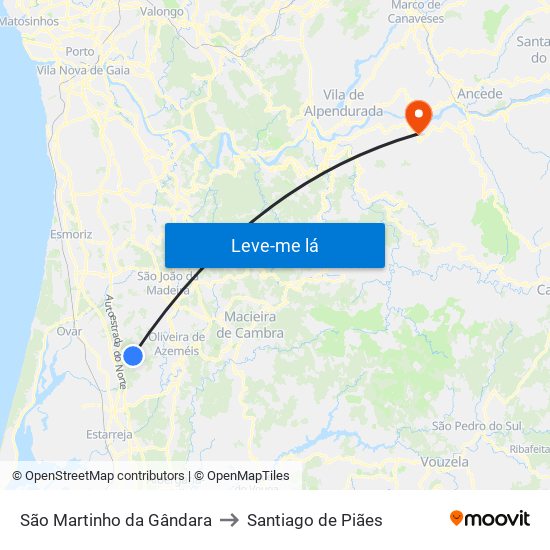 São Martinho da Gândara to Santiago de Piães map
