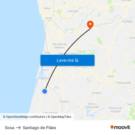 Sosa to Santiago de Piães map