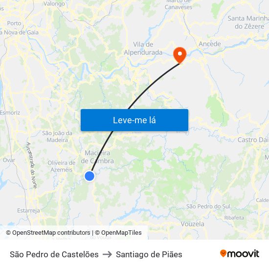São Pedro de Castelões to Santiago de Piães map