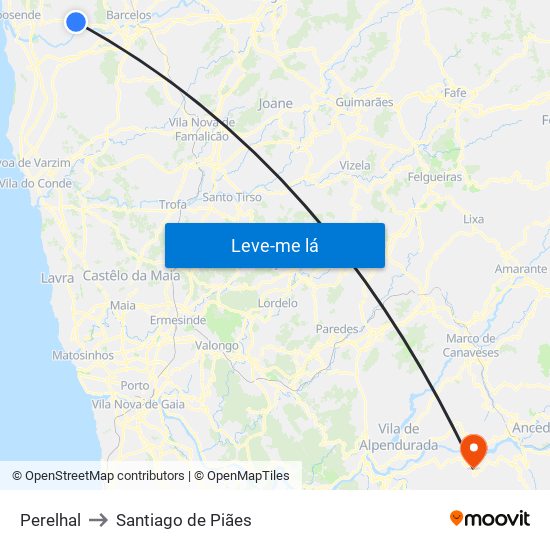 Perelhal to Santiago de Piães map