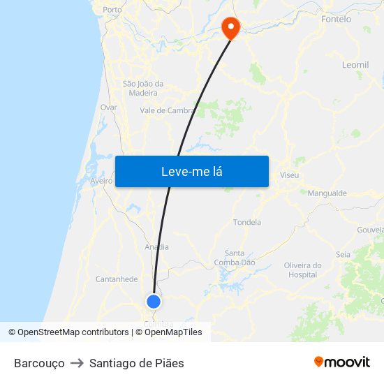 Barcouço to Santiago de Piães map