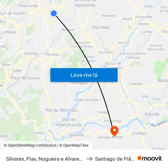 Silvares, Pias, Nogueira e Alvarenga to Santiago de Piães map