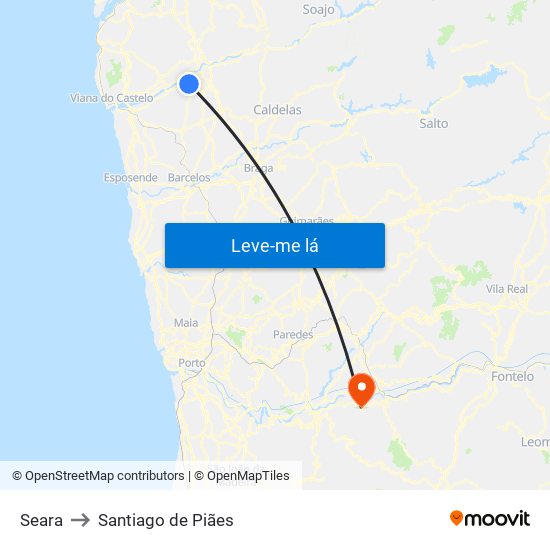 Seara to Santiago de Piães map