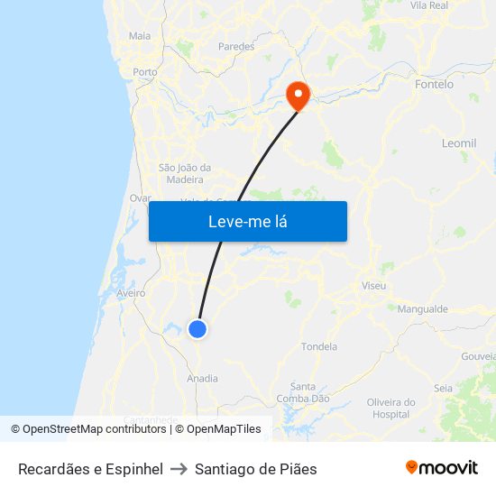 Recardães e Espinhel to Santiago de Piães map