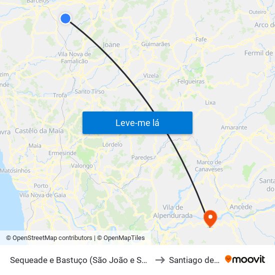 Sequeade e Bastuço (São João e Santo Estêvão) to Santiago de Piães map
