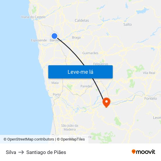 Silva to Santiago de Piães map