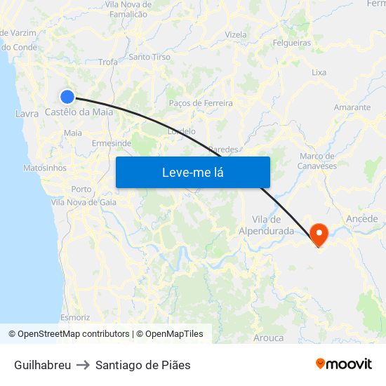 Guilhabreu to Santiago de Piães map