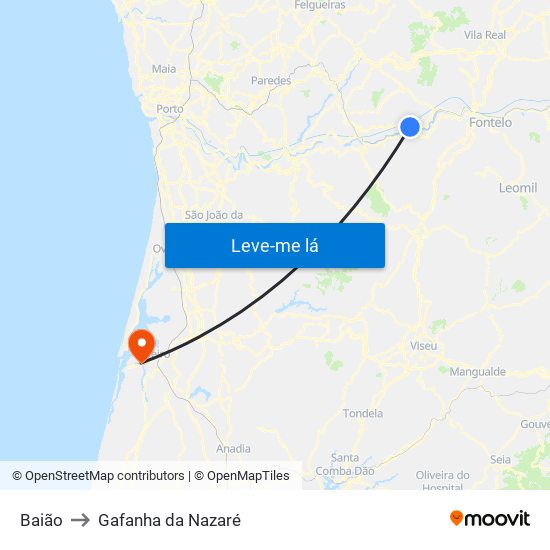 Baião to Gafanha da Nazaré map
