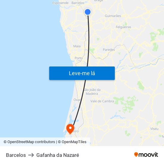 Barcelos to Gafanha da Nazaré map