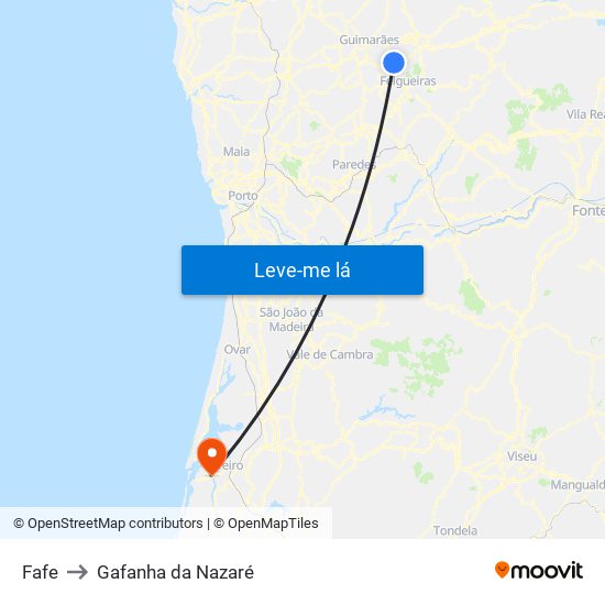 Fafe to Gafanha da Nazaré map