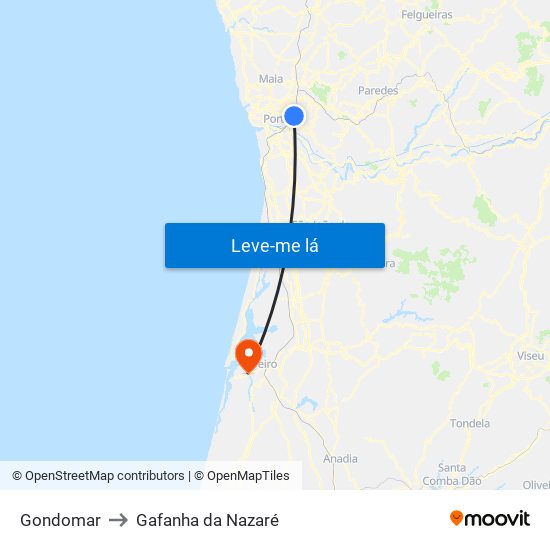 Gondomar to Gafanha da Nazaré map