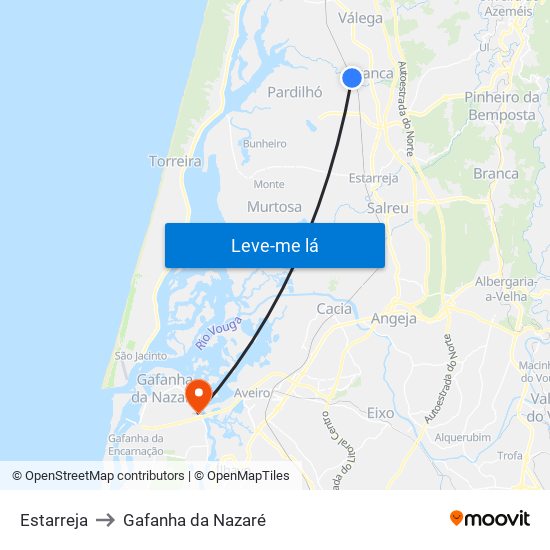 Estarreja to Gafanha da Nazaré map