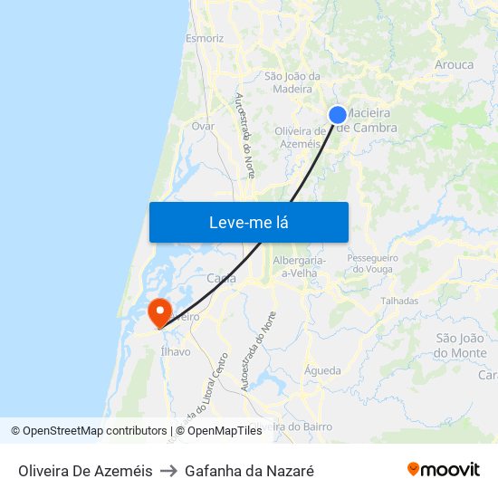 Oliveira De Azeméis to Gafanha da Nazaré map