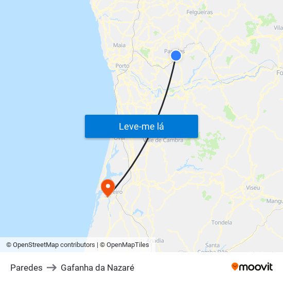 Paredes to Gafanha da Nazaré map