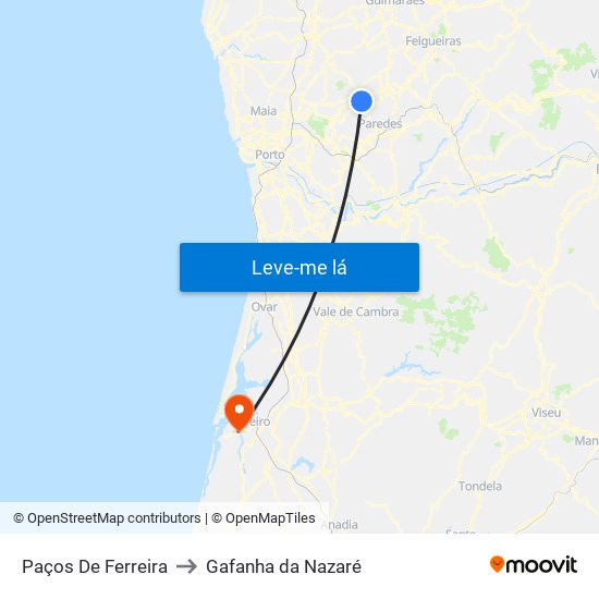 Paços De Ferreira to Gafanha da Nazaré map