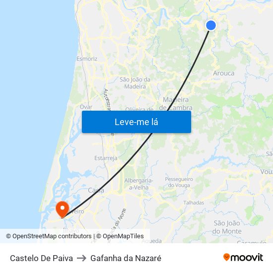 Castelo De Paiva to Gafanha da Nazaré map