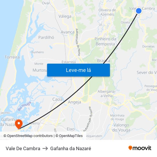 Vale De Cambra to Gafanha da Nazaré map
