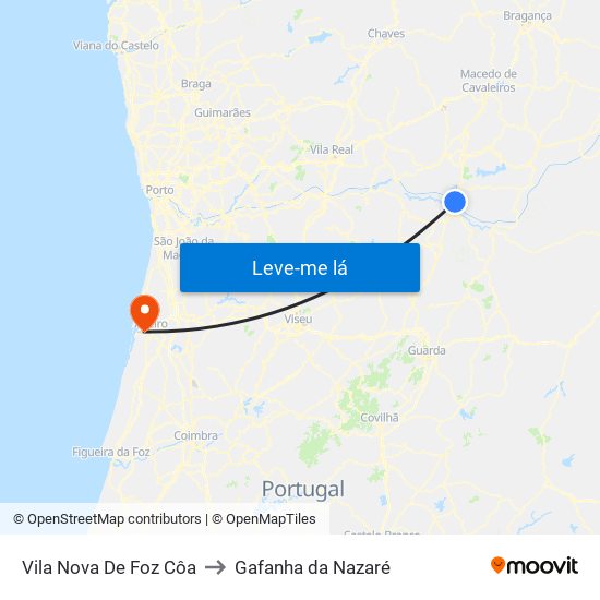 Vila Nova De Foz Côa to Gafanha da Nazaré map