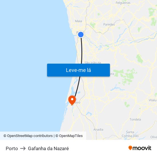 Porto to Gafanha da Nazaré map