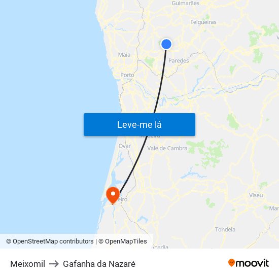 Meixomil to Gafanha da Nazaré map