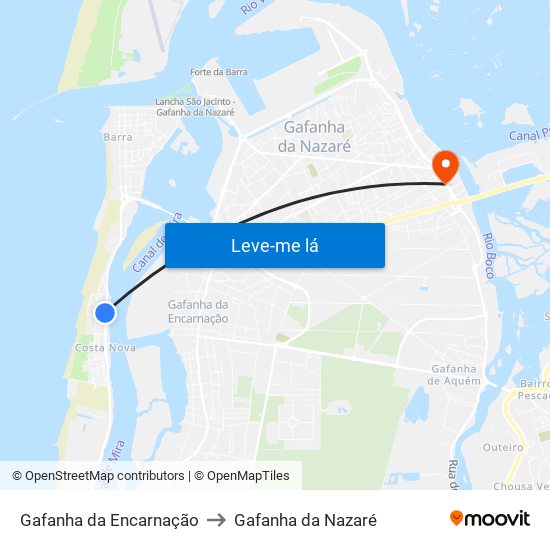 Gafanha da Encarnação to Gafanha da Nazaré map