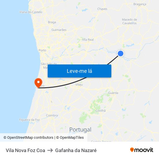 Vila Nova Foz Coa to Gafanha da Nazaré map