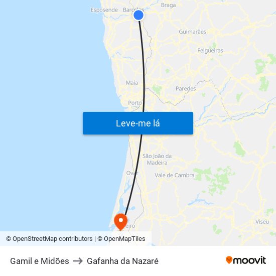 Gamil e Midões to Gafanha da Nazaré map