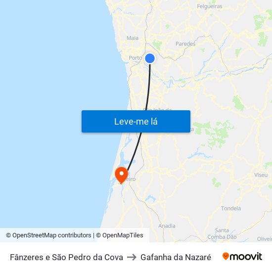 Fânzeres e São Pedro da Cova to Gafanha da Nazaré map