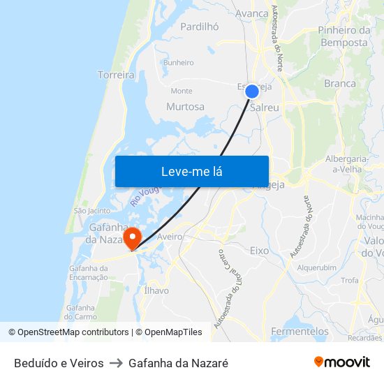 Beduído e Veiros to Gafanha da Nazaré map