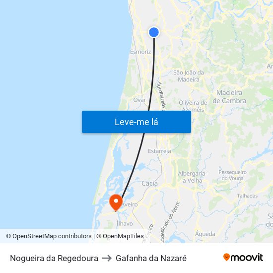 Nogueira da Regedoura to Gafanha da Nazaré map