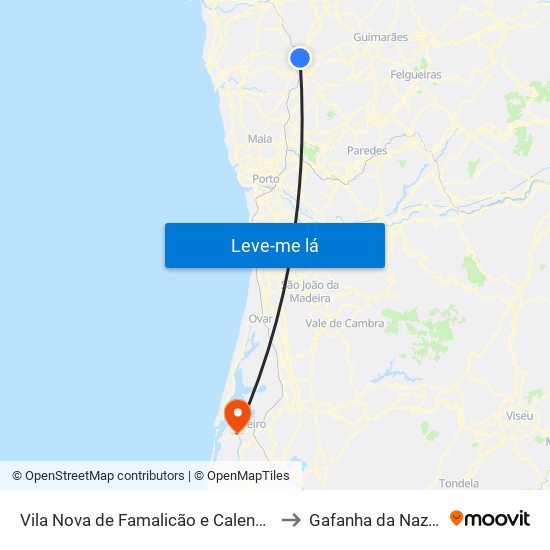 Vila Nova de Famalicão e Calendário to Gafanha da Nazaré map