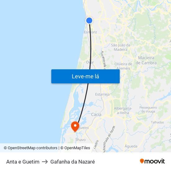 Anta e Guetim to Gafanha da Nazaré map