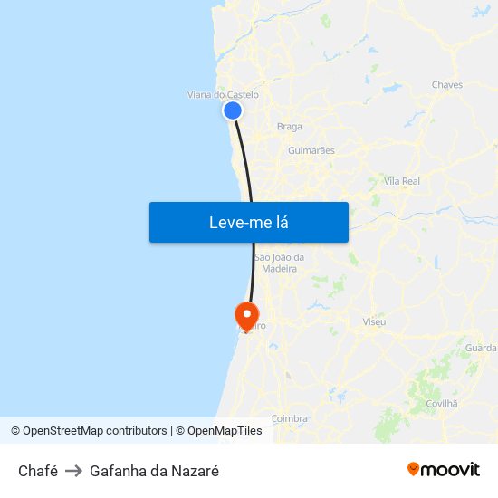 Chafé to Gafanha da Nazaré map