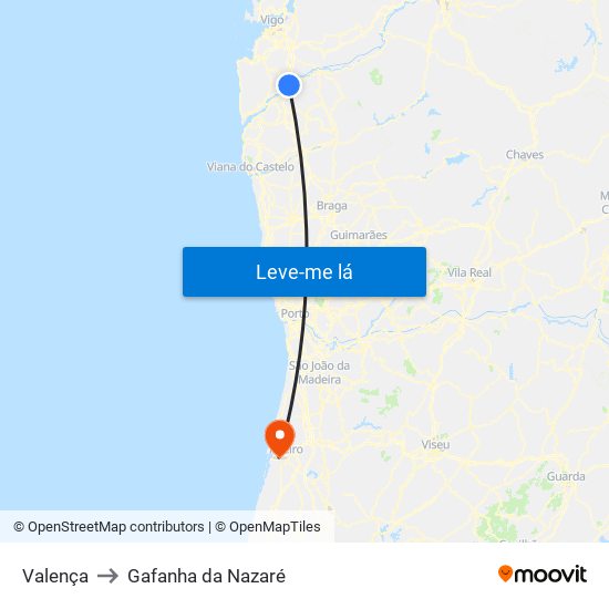 Valença to Gafanha da Nazaré map