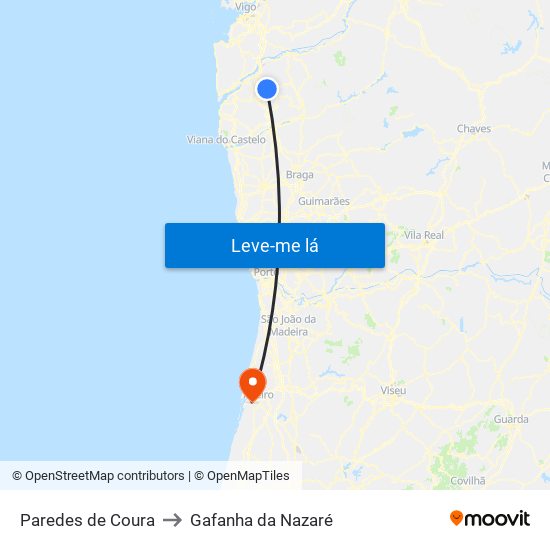 Paredes de Coura to Gafanha da Nazaré map