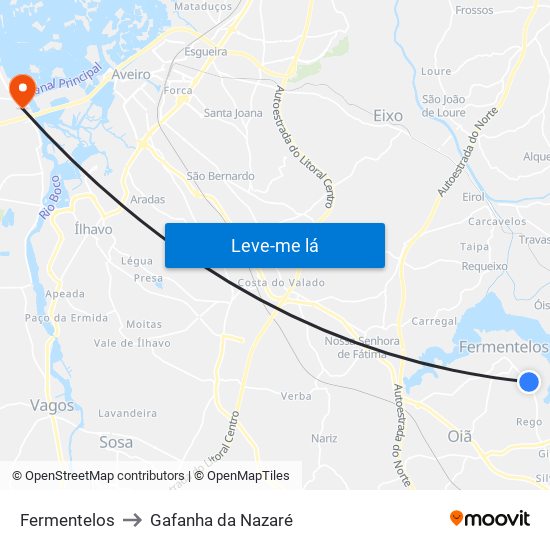 Fermentelos to Gafanha da Nazaré map