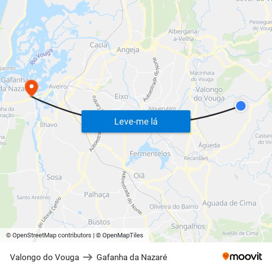 Valongo do Vouga to Gafanha da Nazaré map