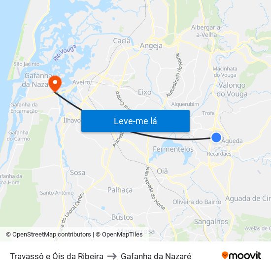 Travassô e Óis da Ribeira to Gafanha da Nazaré map