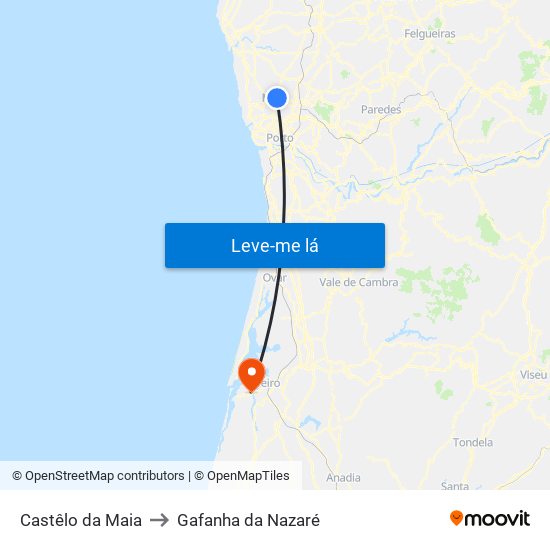 Castêlo da Maia to Gafanha da Nazaré map