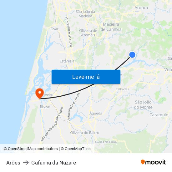 Arões to Gafanha da Nazaré map