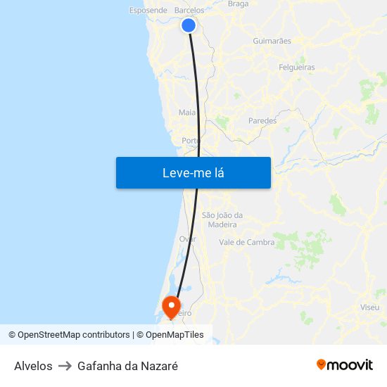 Alvelos to Gafanha da Nazaré map