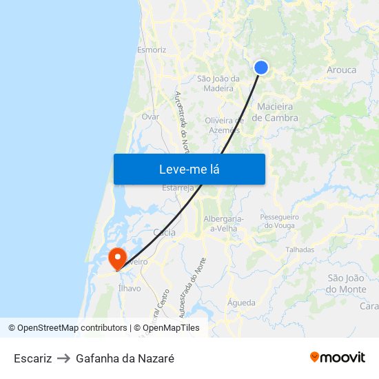 Escariz to Gafanha da Nazaré map