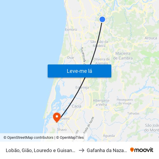 Lobão, Gião, Louredo e Guisande to Gafanha da Nazaré map