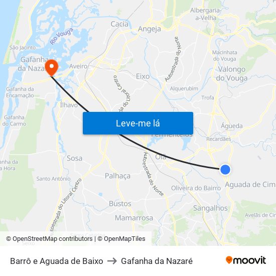 Barrô e Aguada de Baixo to Gafanha da Nazaré map