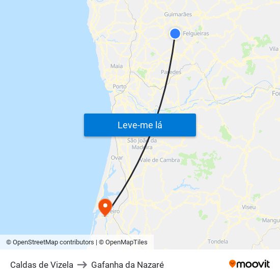 Caldas de Vizela to Gafanha da Nazaré map