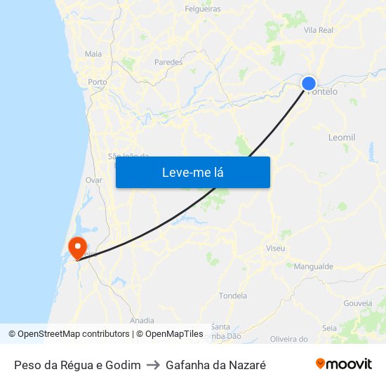 Peso da Régua e Godim to Gafanha da Nazaré map