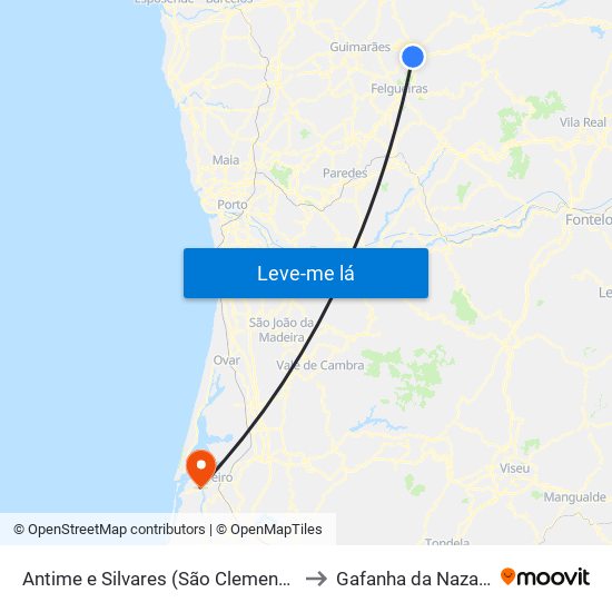 Antime e Silvares (São Clemente) to Gafanha da Nazaré map