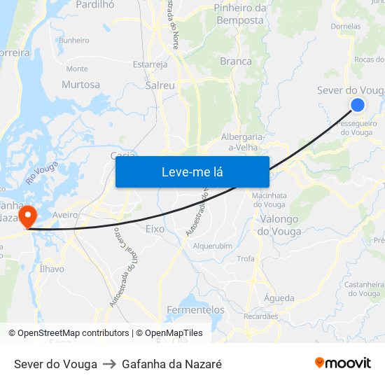 Sever do Vouga to Gafanha da Nazaré map